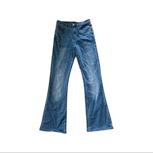 Blue stretchy high waisted flare jeans